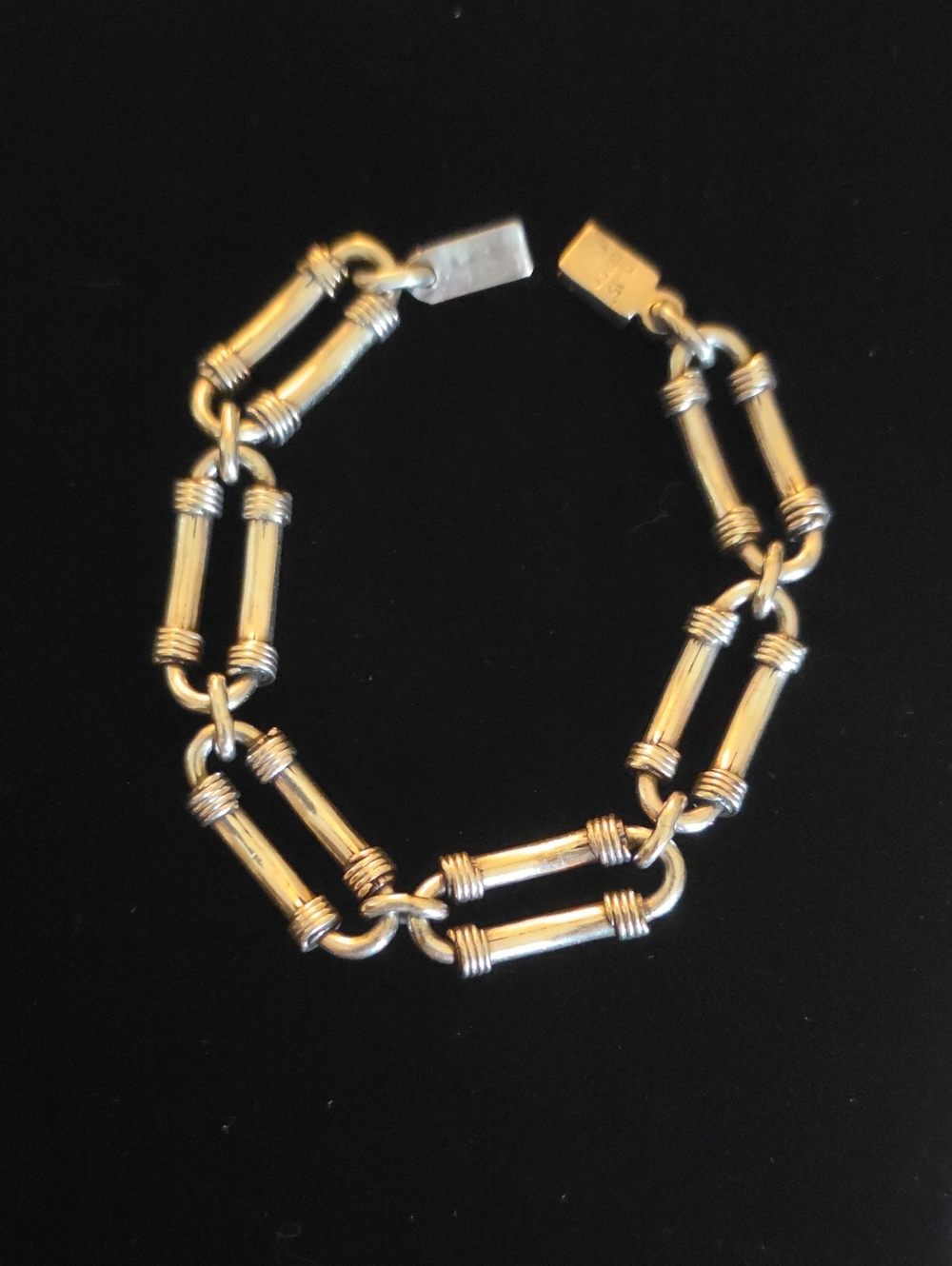 Vintage Oval Tubular & Coil Design Solid Sterling Silver 925 Link Bracelet
